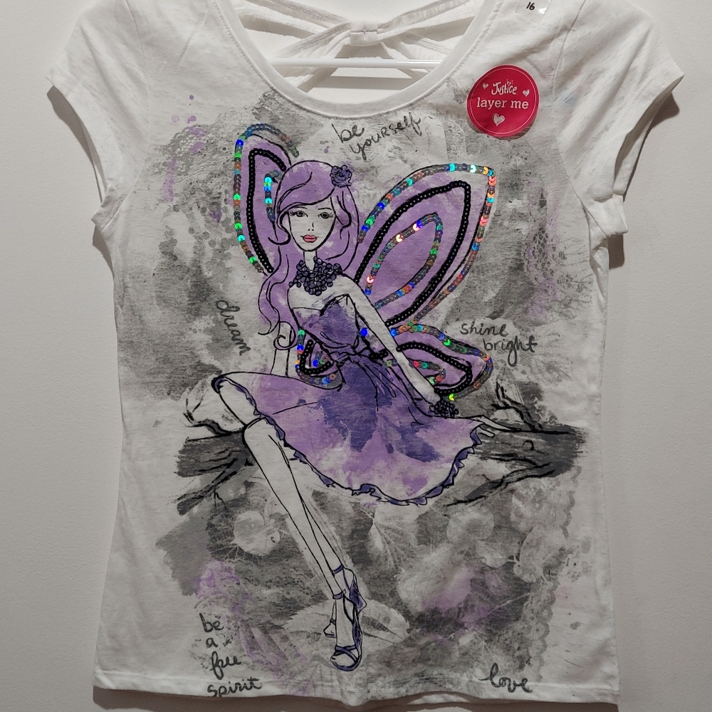 NWT. GIRL'S SZ. 16 graphic tee w/ purple butterfly